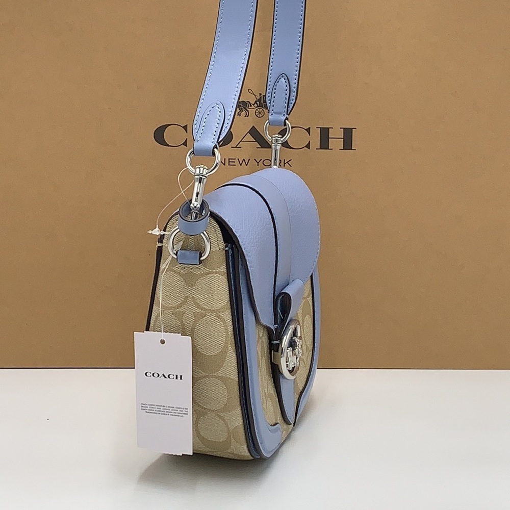 COACH Georgie Saddle Bag In Signat Canvas COLOR:
Silver/Light Khaki/Marble Blue - Picture 8 of 16